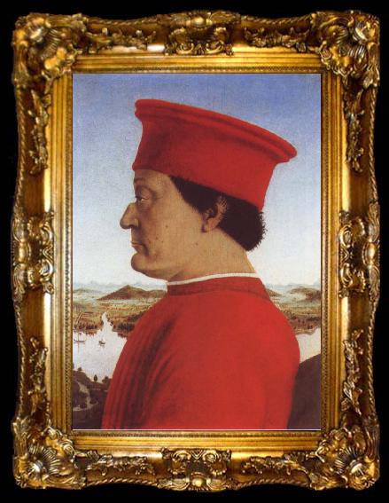 framed  Piero della Francesca Portrait of Duke Frederico da Montefello and Battista Sfozza, ta009-2